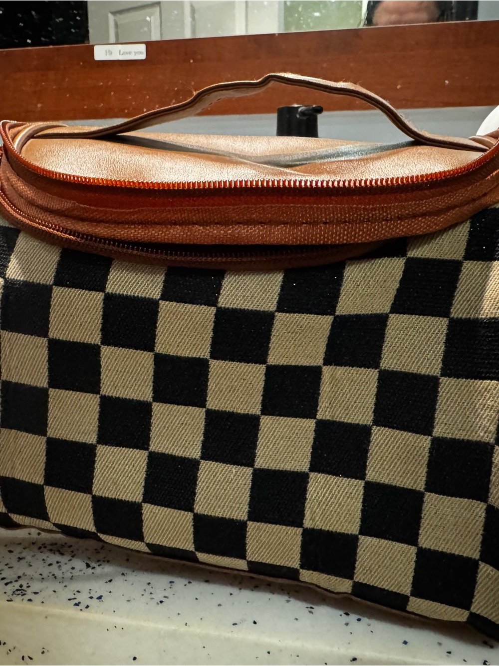Black and Tan Checkered Toiletry Bag